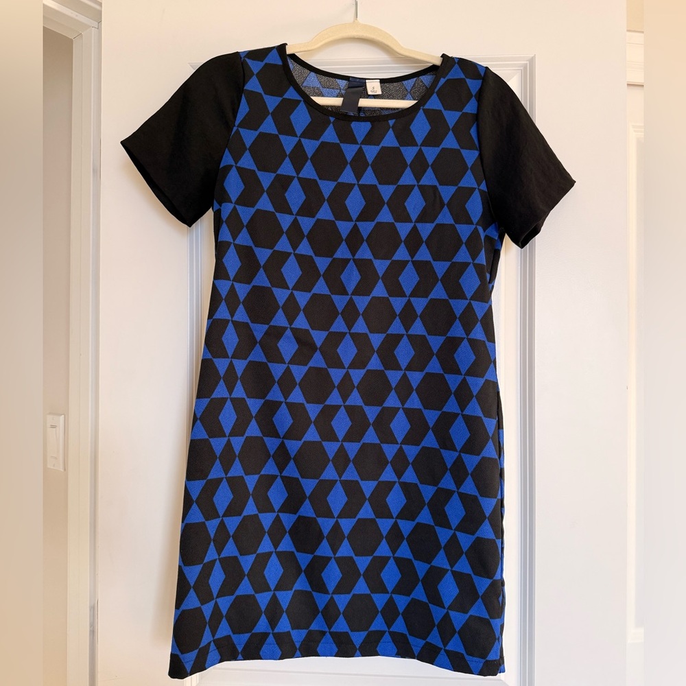 Geometric Blue and Black Dress
